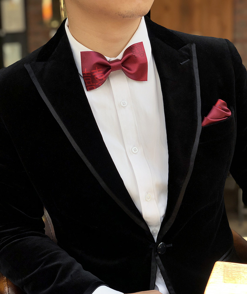 notknot原创高档结婚新郎伴郎西装正装英伦红双喜领结