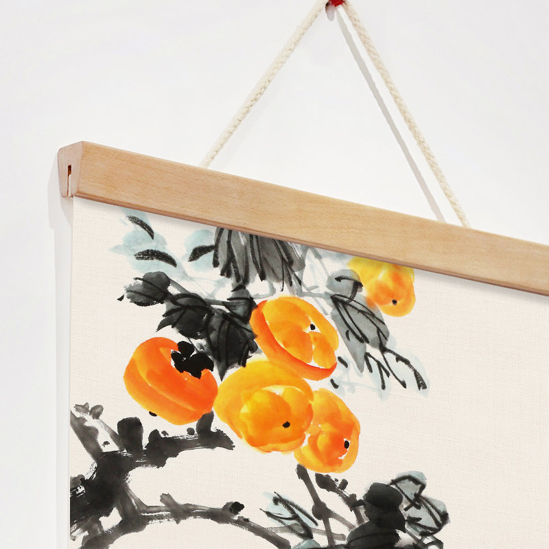 事事实木布艺吉祥墙画玄关入户挂轴画如意中式现代装饰画