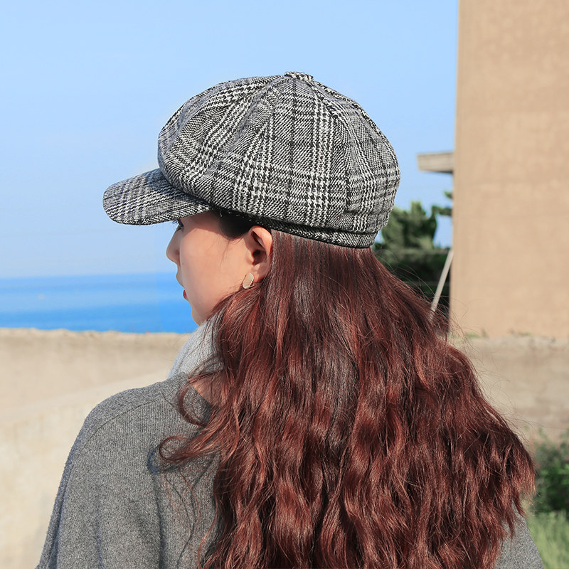 格子帽子子女红色黑白春秋秋冬百搭2021新款帽子