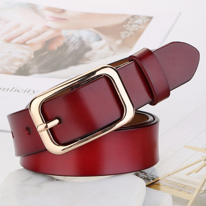 女士皮带加长简约百搭橘色装饰女生真皮牛皮腰带