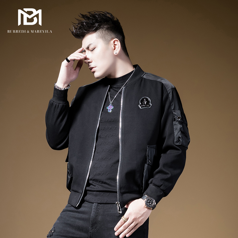 BM拼接口袋工装外套男欧美高街男装2021新款潮痞帅教练夹克棒球服