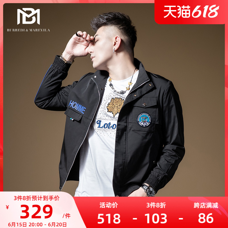 BM痞帅炸街外套2021年新款男春季薄款潮流刺绣休闲工装飞行员夹克