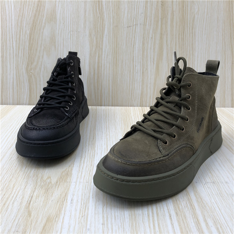 断码处理2020秋冬季新款真皮男鞋时尚侧拉链系带舒适户外高帮鞋