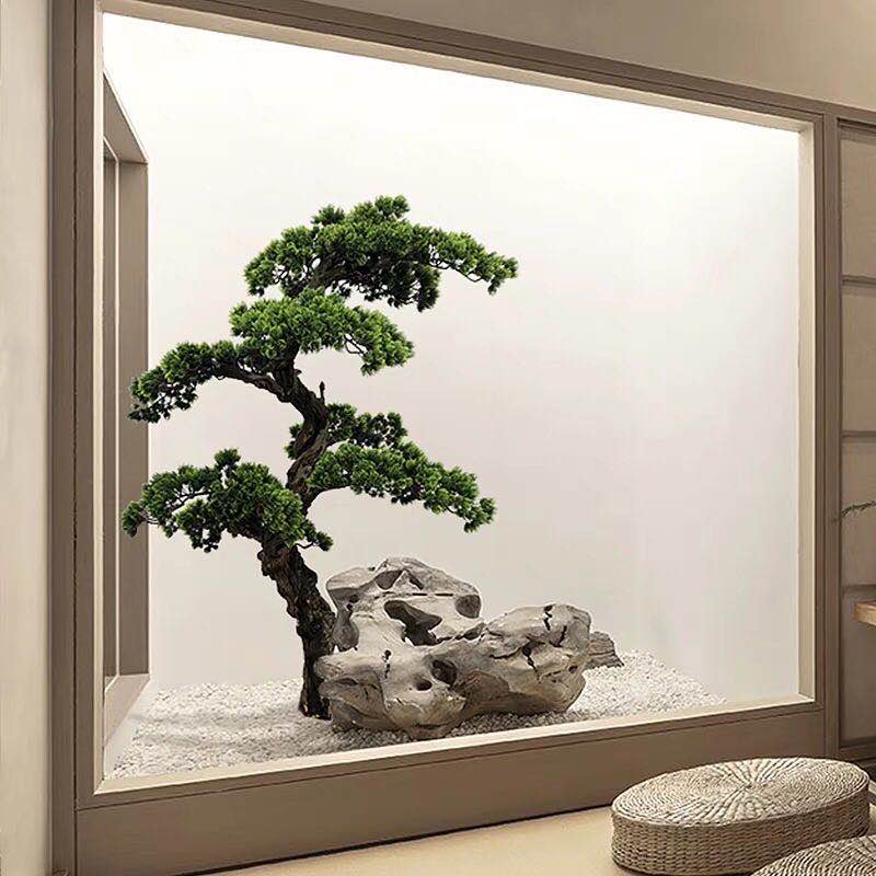 迎客松景观造景玄关中式新中式摆件盆景假树美人仿真绿植