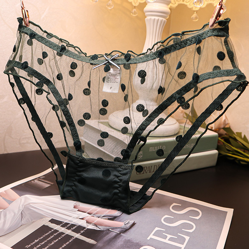 超薄内裤女性透明蕾丝纯色圆点点网情趣舒适女三角裤