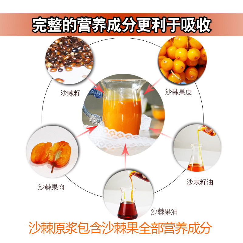 古然沙棘原浆正品 沙棘汁 新疆特产新鲜果汁原汁饮料6瓶装