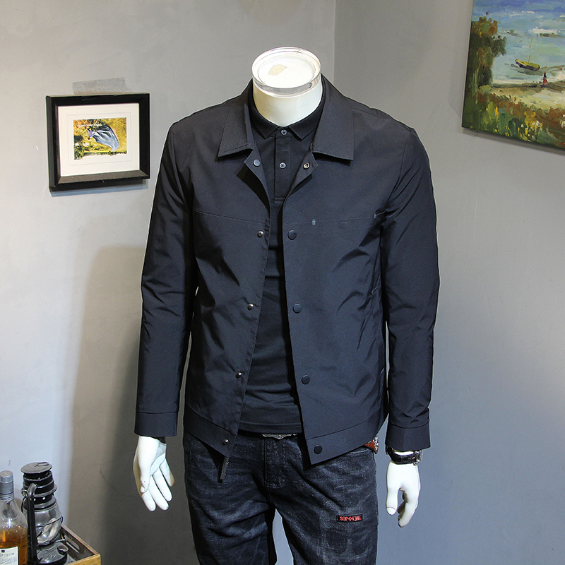 春秋男士休闲夹克韩版修身翻领外套简约百搭青年原创茄克衫上衣潮