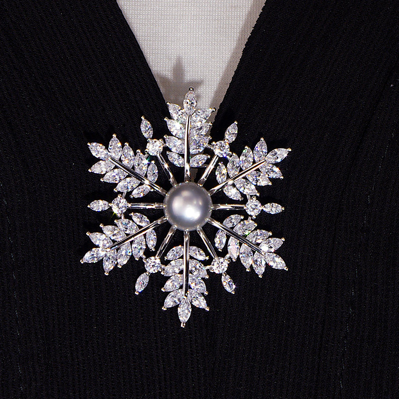 天然珍珠雪花胸针胸花女日韩国高档奢华大气胸针