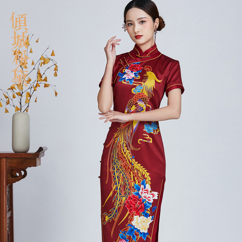 倾城粉黛凤凰牡丹红色旗袍传统老上海工艺匠造复古改良国风古韵