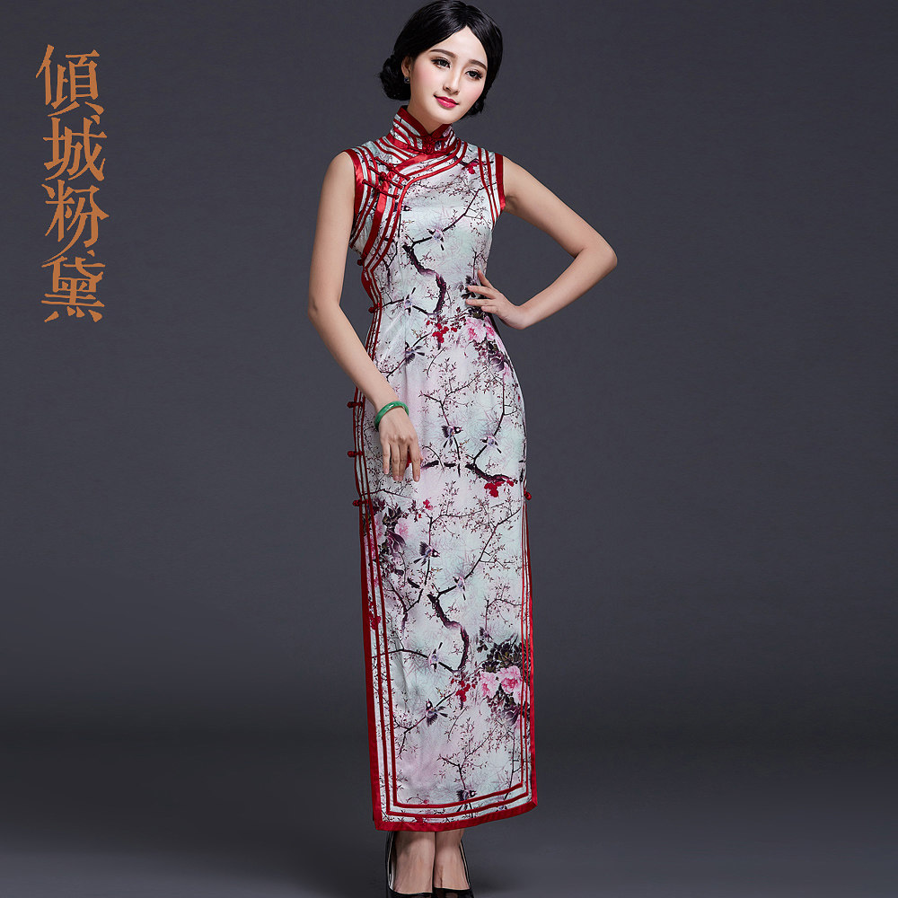 旗袍京派2020新款无袖改良真丝裙真开襟复古旗袍