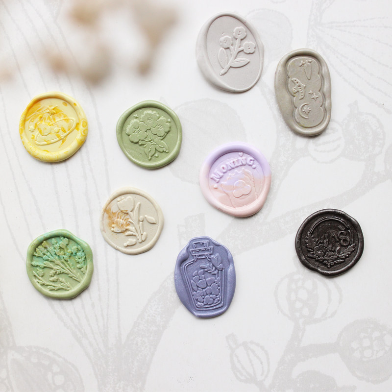 印章moodtape花朵瓶子双层异形复古火漆封印头手成品印章