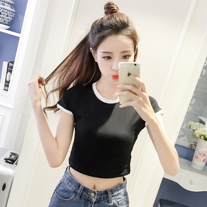 2019小心恤女纯棉肚脐心机衣服新款露脐短款t恤