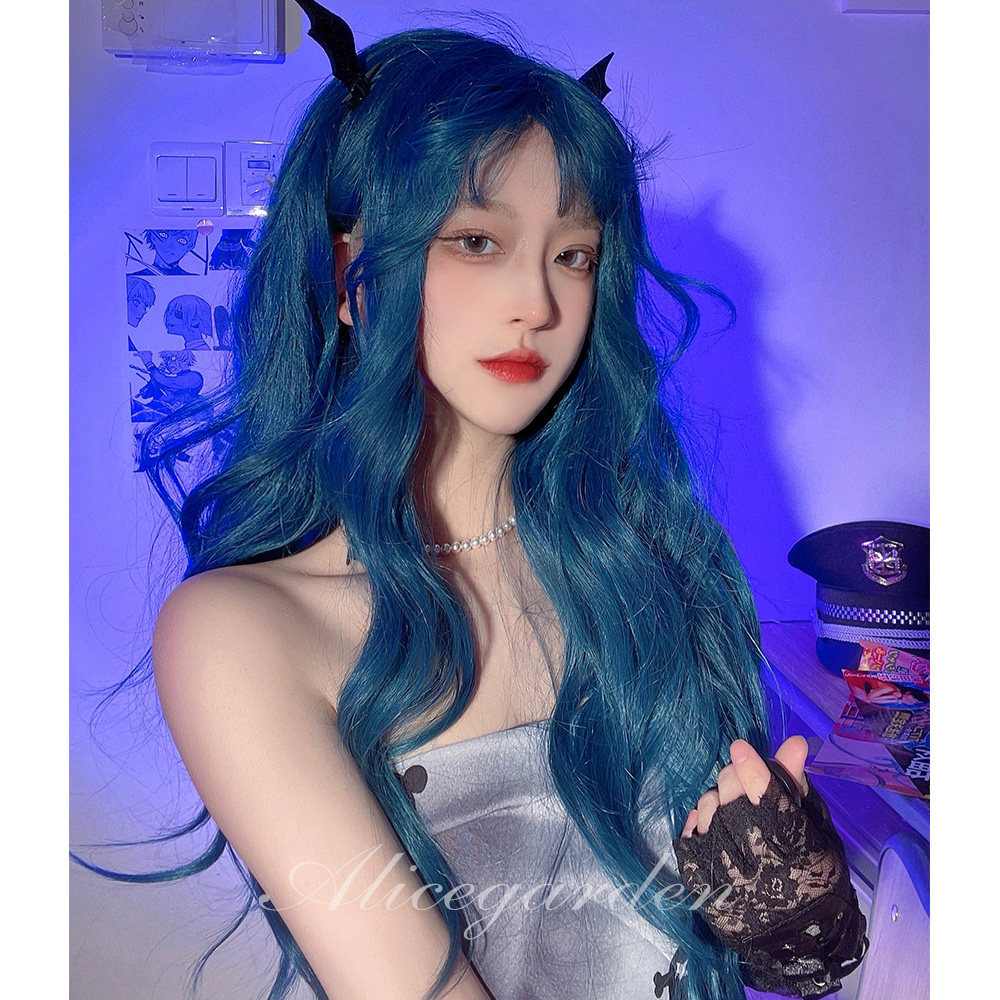 假发大渔ag女网网红日常软妹lolita深蓝色长卷日常整顶假发