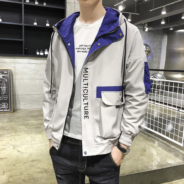 Trying jacket men's autumn BF wind casual loose handsome hooded jacket students Korean version of the trend sports top Trying jacket men's autumn BF wind casual loose handsome hooded jacket students Korean version of the trend sports top