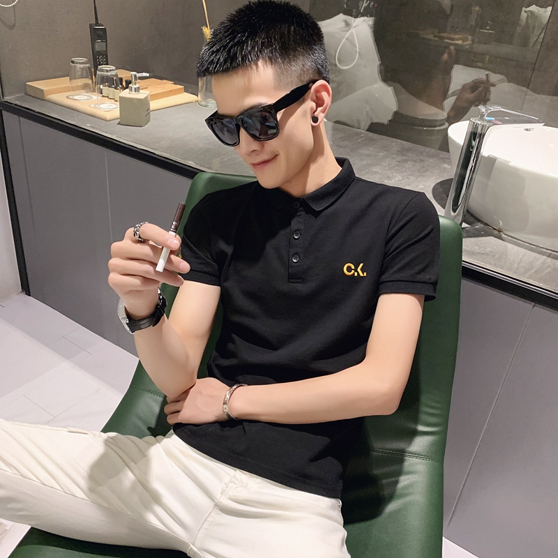 2022夏季新款刺绣polo衫男韩版潮流修身男士潮牌百搭翻领短袖t恤