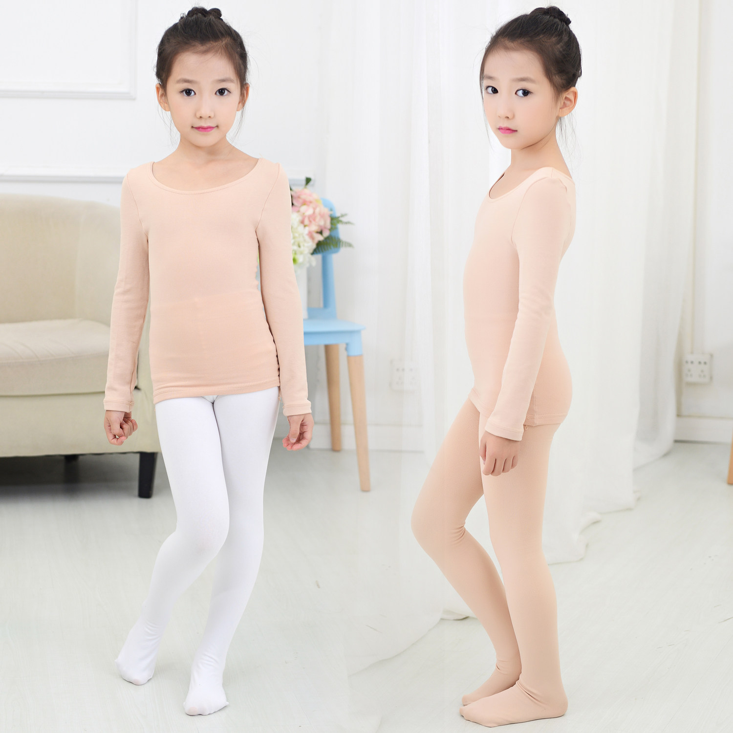 舞蹈女童肉色演出服肤色打底衣加秋冬儿童紧身衣儿童演出服