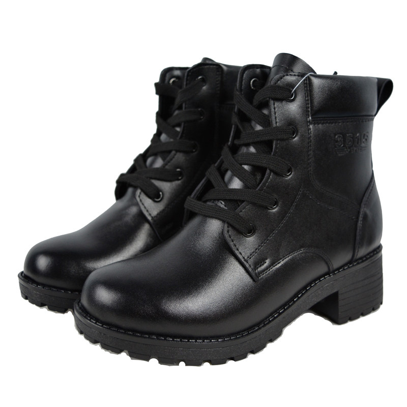 3515强人女靴正品军靴女棉鞋真皮羊毛内里短筒靴冬季保暖厚底短靴