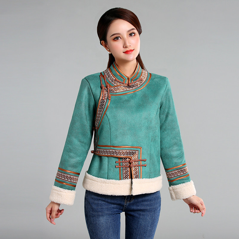 蒙古冬季服装女棉上衣外套民族风棉袄仿皮皮毛民族服装