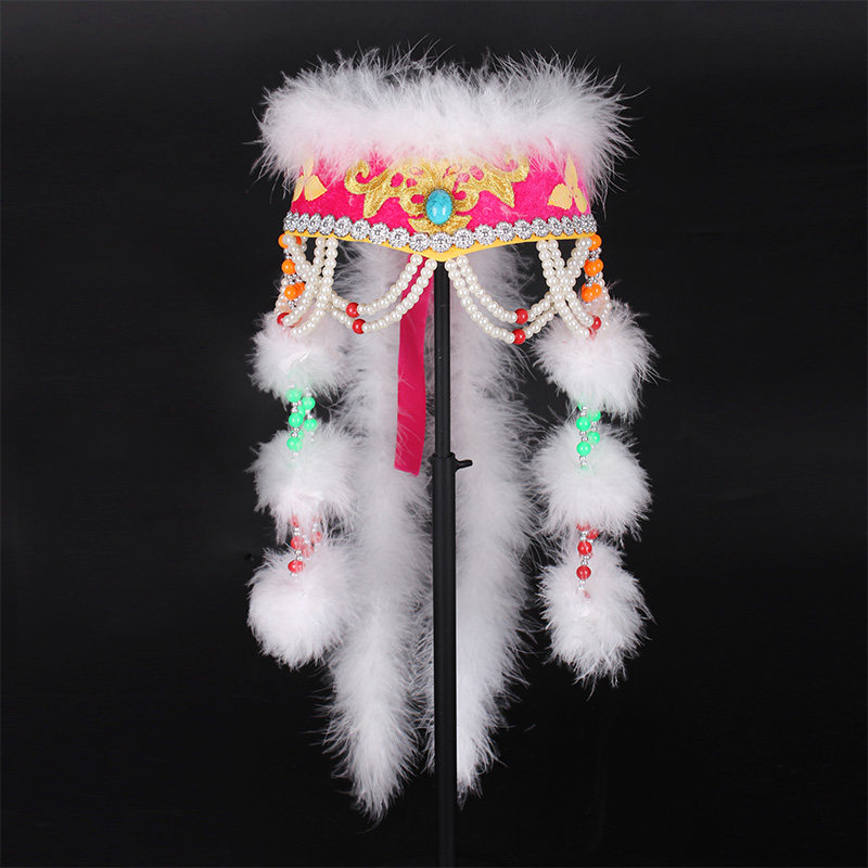 蒙古族舞蹈演出头饰公主帽子子女香妃帽白鹅毛帽子