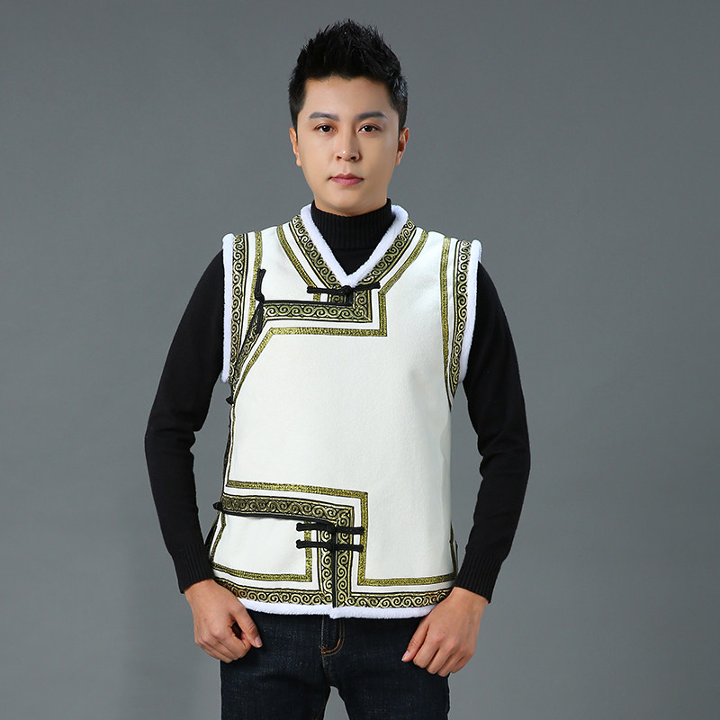 冬季蒙古元素马甲男仿鹿皮绒加绒棉坎肩保暖马甲