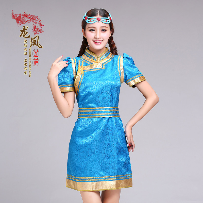 女士蒙古袍夏短袖蒙古族日常生活连衣裙女蒙餐厅女服务员民族服装