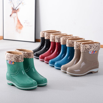 Summer mid-tube fruit green boots rain women's fashion shoes rubber pastoral shoes, kitchen non-slip water shoes, medium and low tube water boots, mother's rain boots