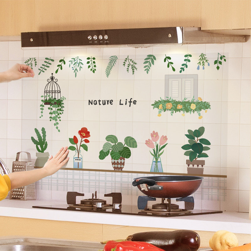 北欧欧风卡通防油贴纸防水自粘灶台燃气灶装饰家用防油贴纸