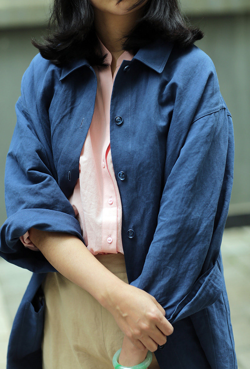 欢喜染整酵素高品质交织汉麻外套大气山水风衣上衣