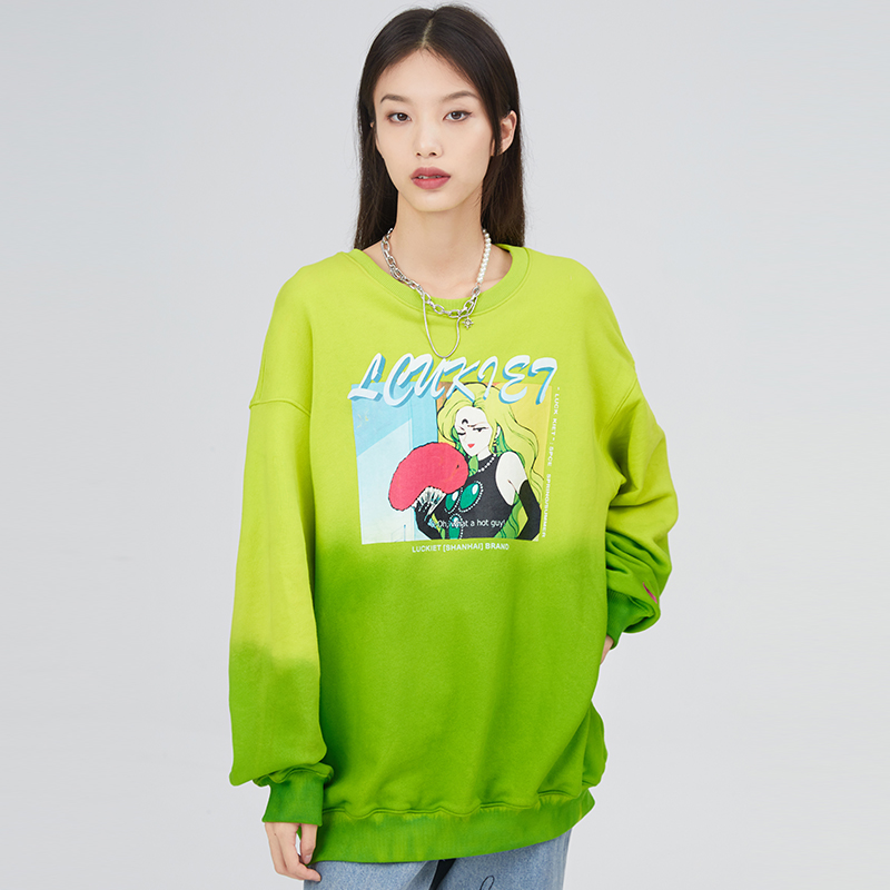 LUCKIET 潮牌渐变动漫印花长袖卫衣2021秋季新款国潮薄款情侣外套