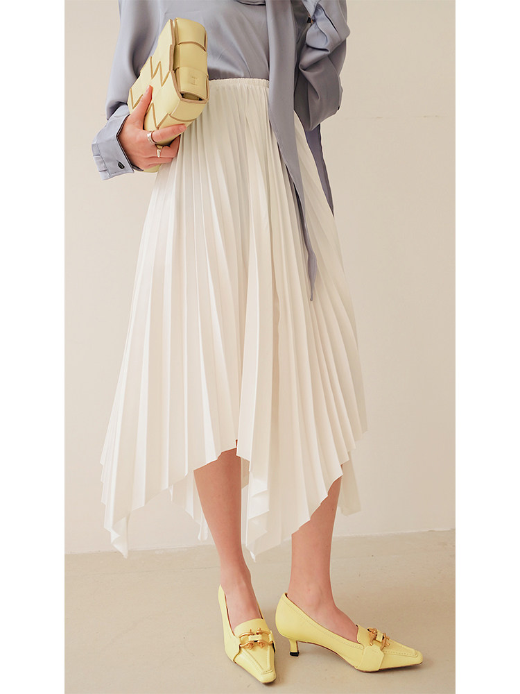 roeywang不规则压褶雪纺半身裙女春夏中长款高腰宽松百褶裙长裙