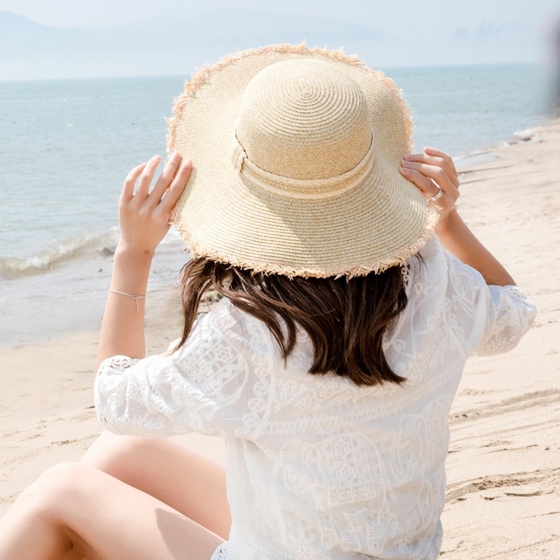 韩版出游沙滩大檐草帽韩版夏天海边可折叠遮阳帽子女士防晒太阳帽