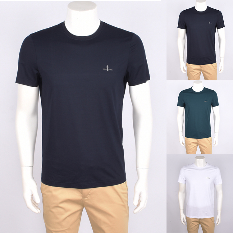 比音勒芬专柜夏装正品男休闲免烫纯色棉质微弹修身短袖圆领薄T恤