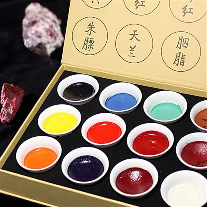 苏州姜思序10克盅装12色15色天然矿物植物套装国画颜料