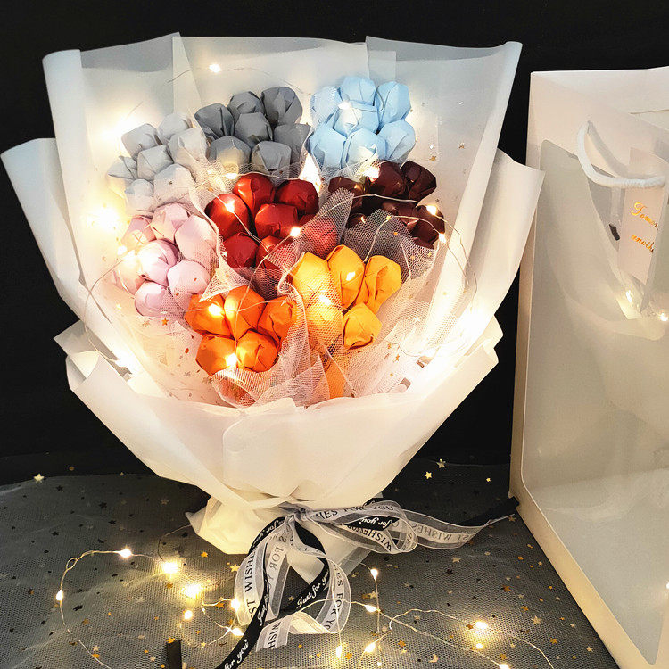 礼盒52颗棒棒棒棒糖糖果永生花干花花束情人节女友糖果