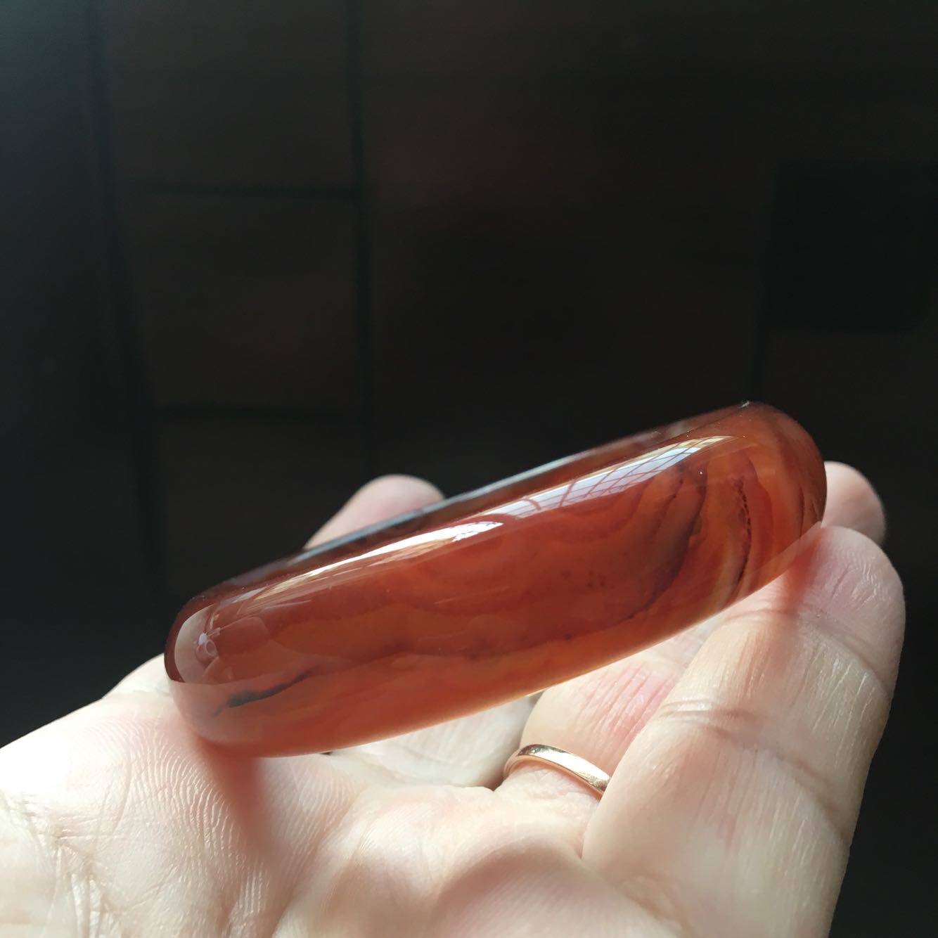 巴西纯天然朱砂缠丝玛瑙手镯老料红玉通透水润手镯