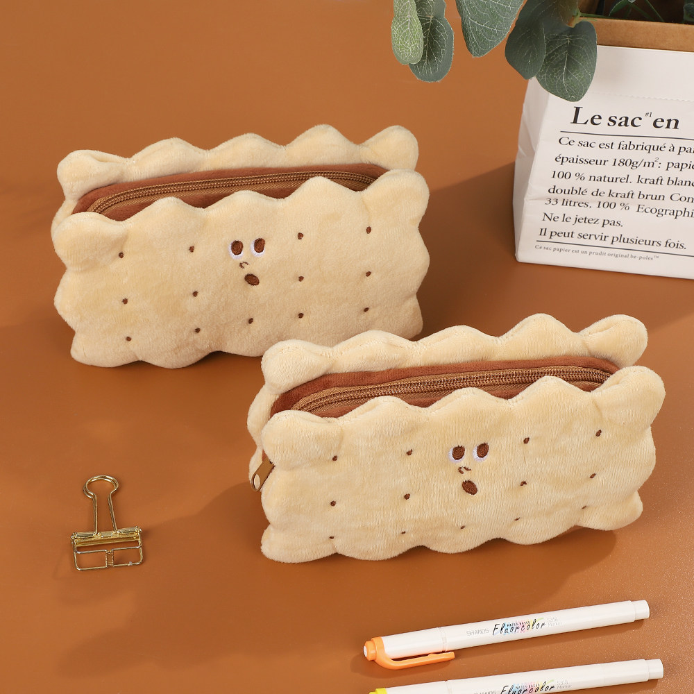 夹心饼干抖音笔袋毛绒铅笔袋简约潮大容量小学生可爱文具盒少女心