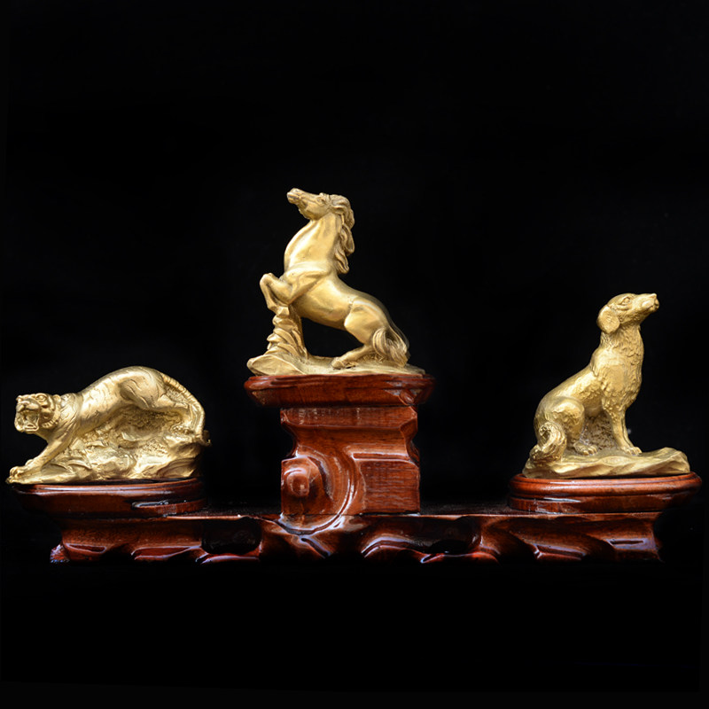 摆件开光光虎马狗三合三合贵贵人黄铜十二生肖寅午戌摆件