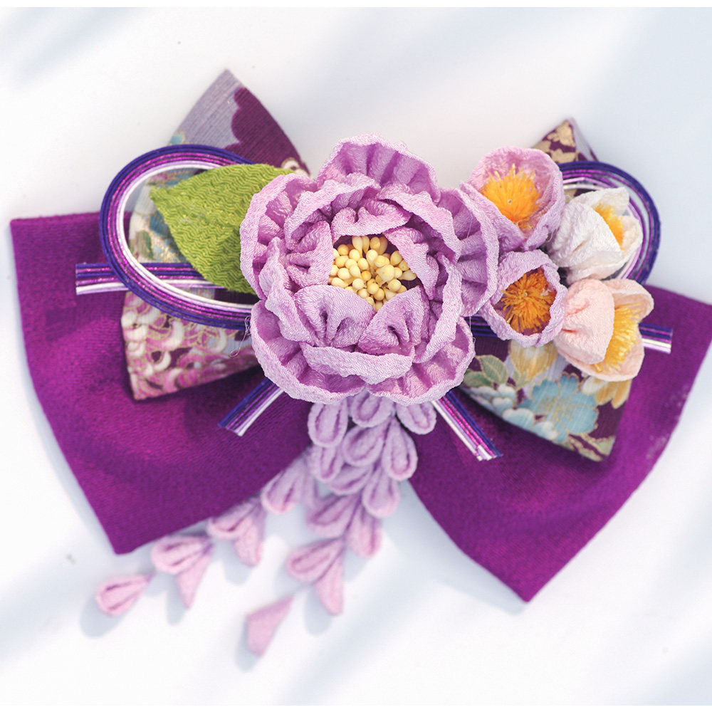 头饰日本和服浴衣发饰蝴蝶结山茶黑红撞色牡丹发饰