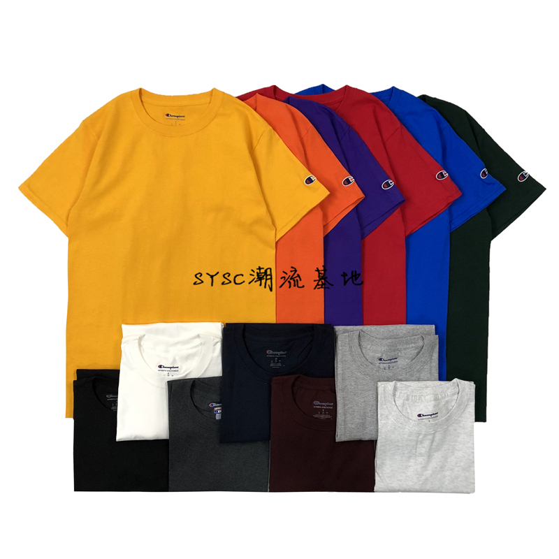 现货 爆款美国 champion 新款 男女情侣 彩色LOGO 打底衫 短袖tee