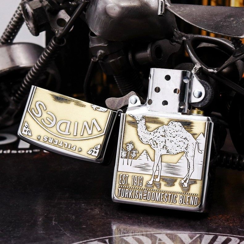 正品zippo防风打火机diy盔甲镀铬双色est1913骆驼zippo