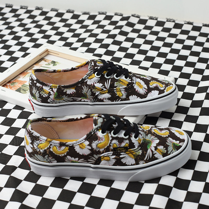 vansauthentic小雏菊菊花图案帆布布鞋男女女鞋休闲板鞋