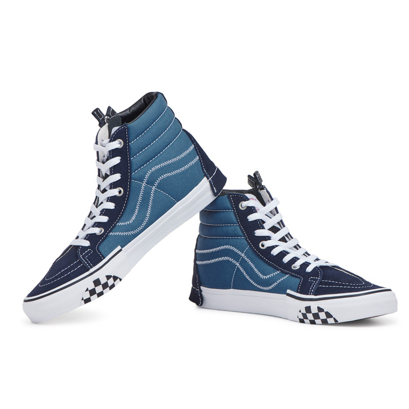 vanssk8-hireissuecap海军蓝高帮翻毛皮拼接解构板鞋