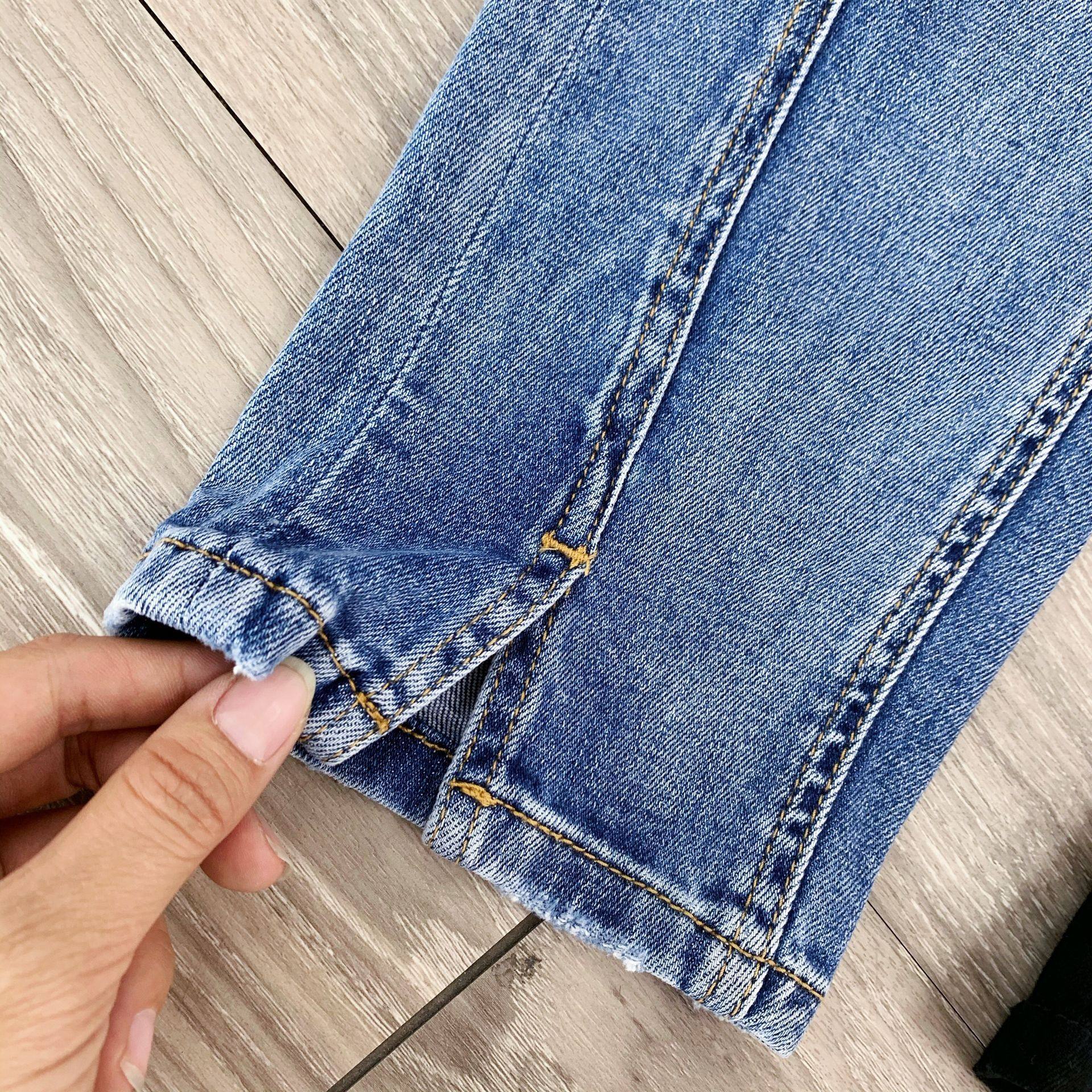 清仓特价佐娜75052薄款斜边烟管牛仔裤春夏浅蓝色牛仔裤