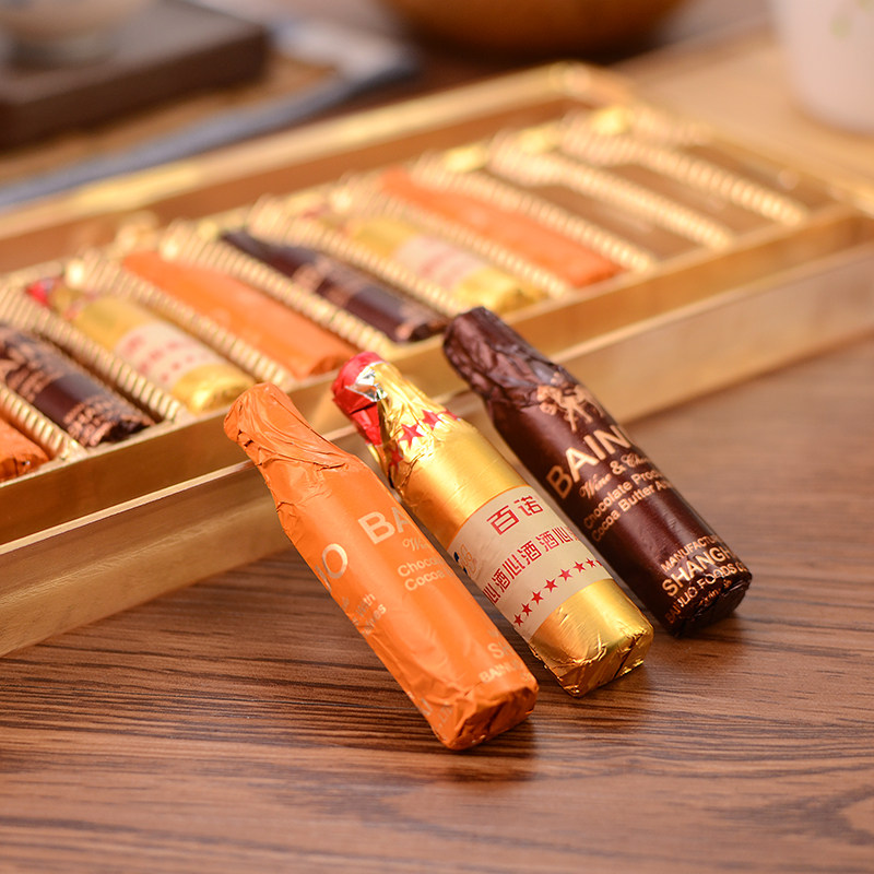 上海风韵百诺酒心巧克力90g2盒代代可指酒瓶夹心巧克力