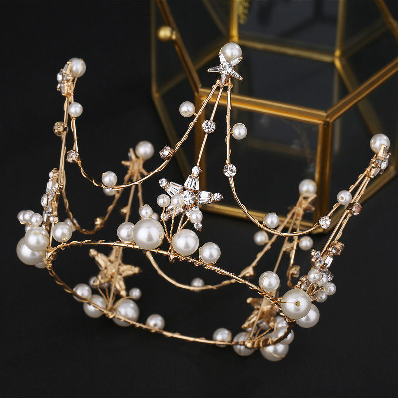 韩式2019新款新娘头饰珍珠皇冠冠超照相森系发饰