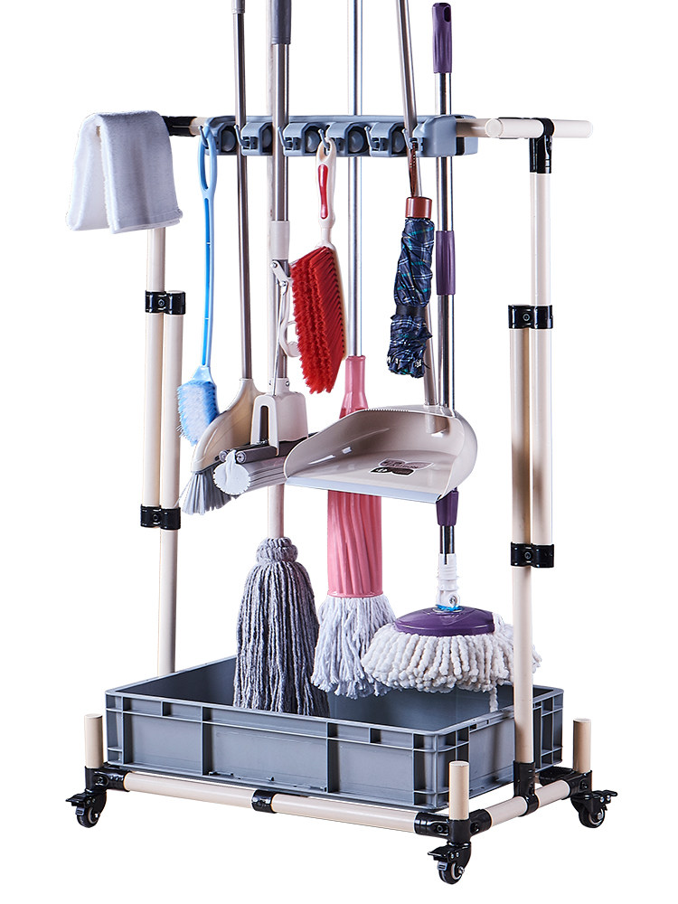 拖把收纳架落地式可移动放扫把置物架清洁工具收纳车多功能不锈钢