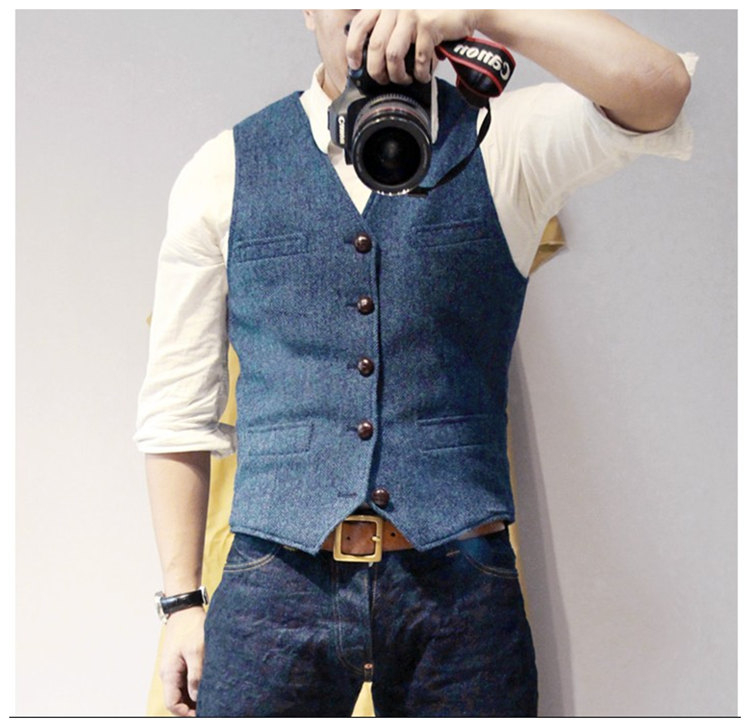 秋冬复古人字纹羊毛呢马甲英伦呢子休闲西服背心毛呢马夹坎肩大码