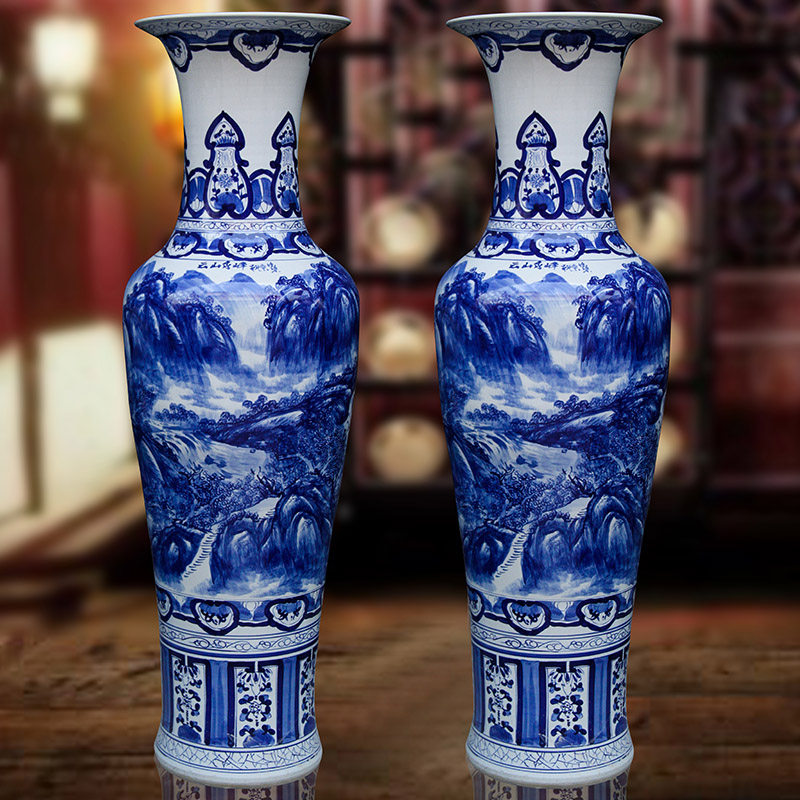 景德镇陶瓷藏品之家青花云山秀峰手绘大花瓶客厅摆件花瓶