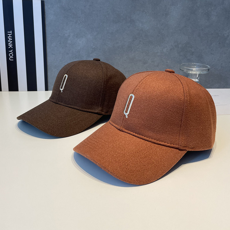 秋冬新款呢绒字母棒球帽子女时尚宽帽硬顶休闲帽子