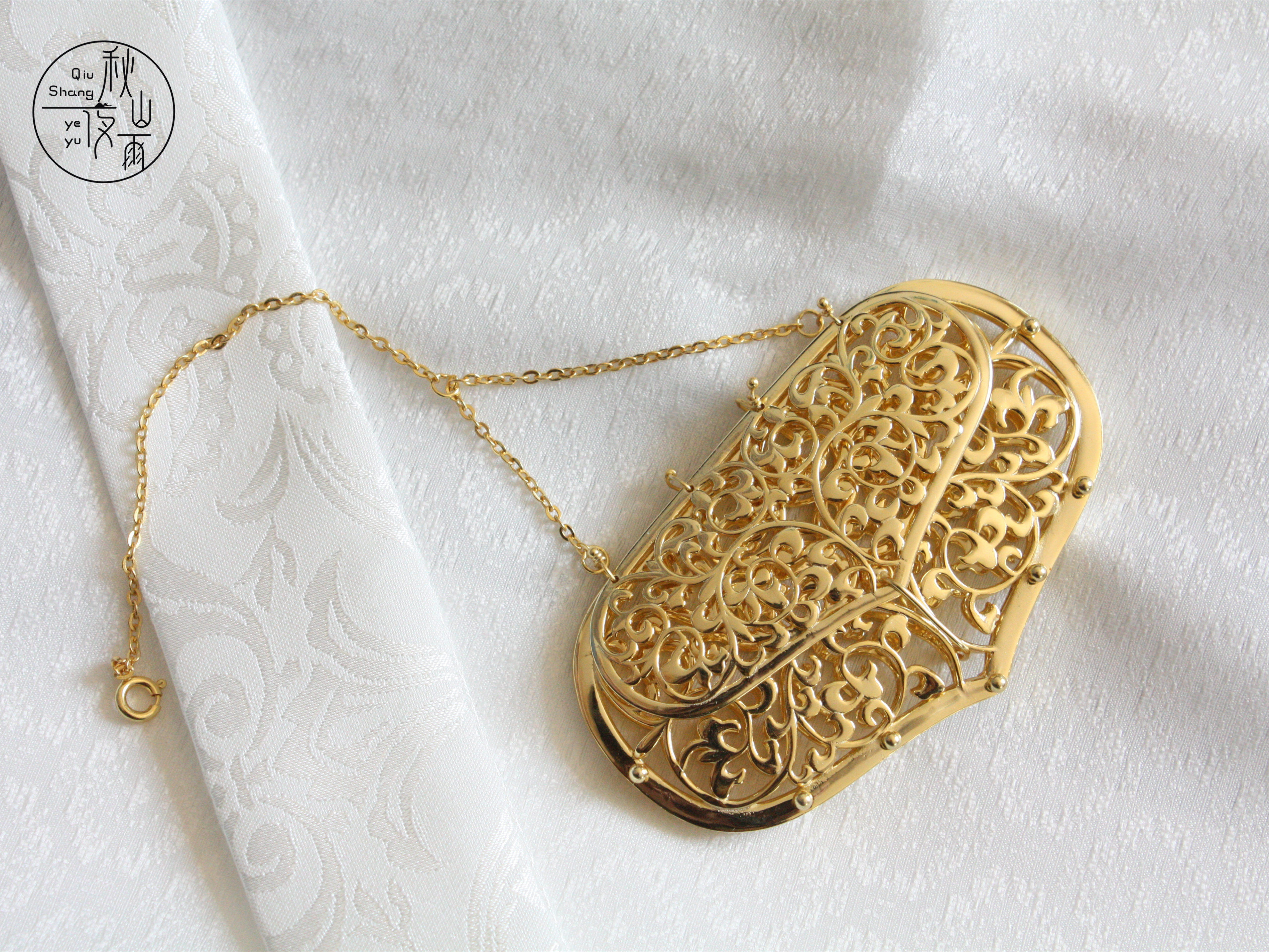 秋山夜雨复原辽代镂空花卉金荷包银镀金配饰其它首饰